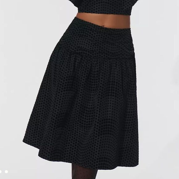 Maeve Taffeta Textured Velvet Polka Dot Skirt Black Size 10 Party Cocktail Skirt - Picture 1 of 14